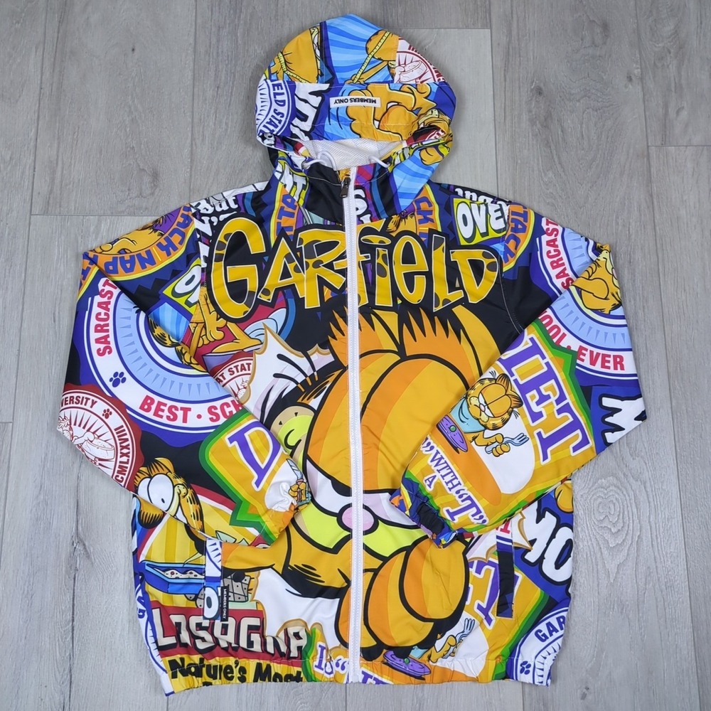 Garfield Members Only Jacket Mens Medium Graffiti All Over Print Spell Out Zip